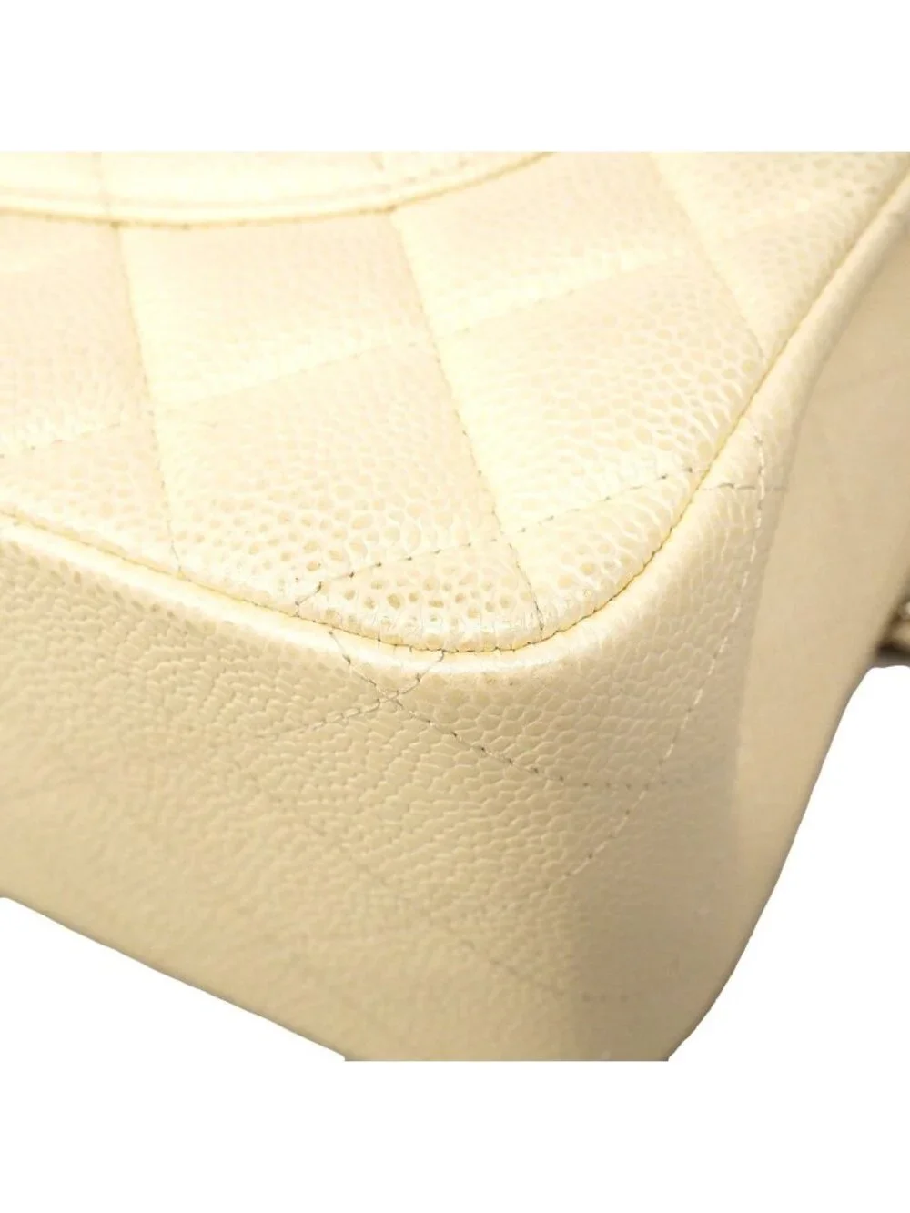 Chanel Shoulder Bag Maxi Quilted Caviar Leather Ivory Silver